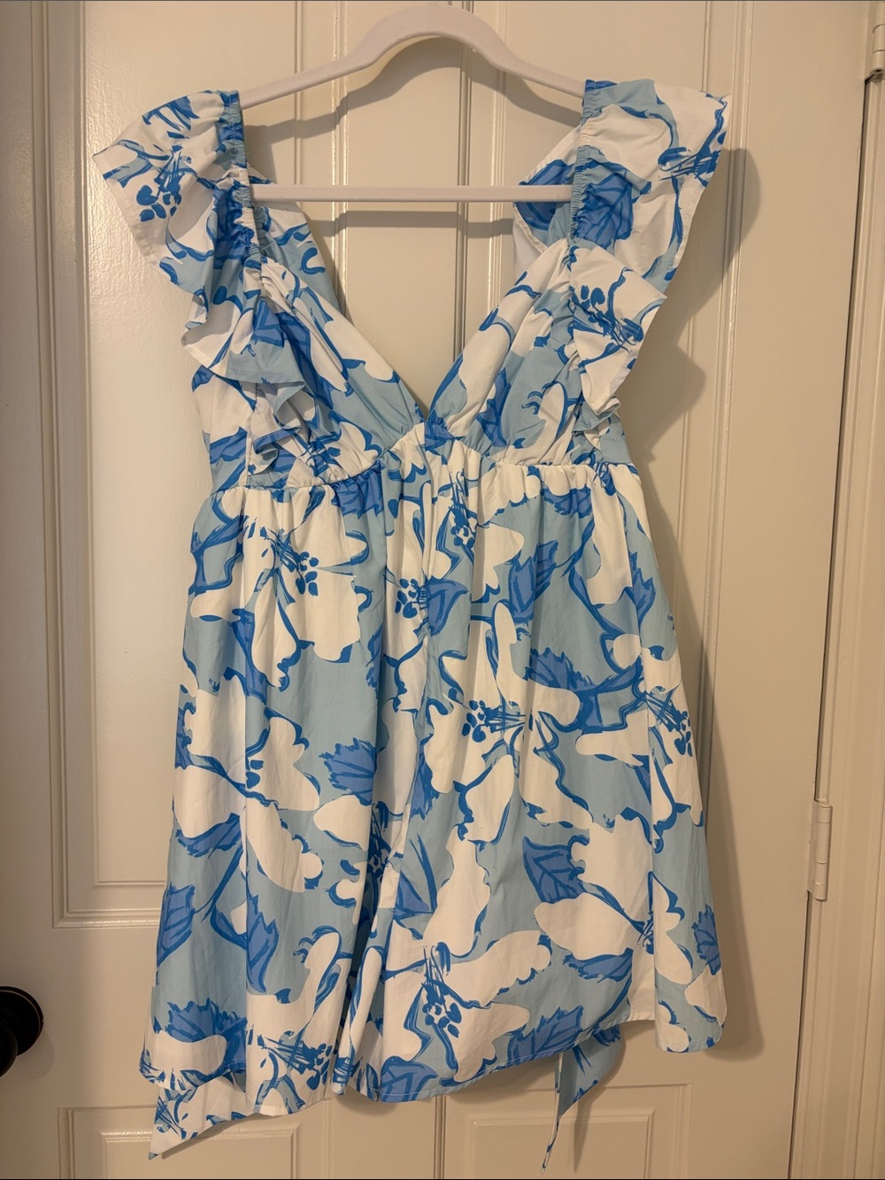 Blue and White Floral Ruffle romper